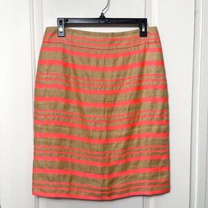 J.Crew‎ Linen Blend Pencil Skirt Coral & Tan Stripes Size 6